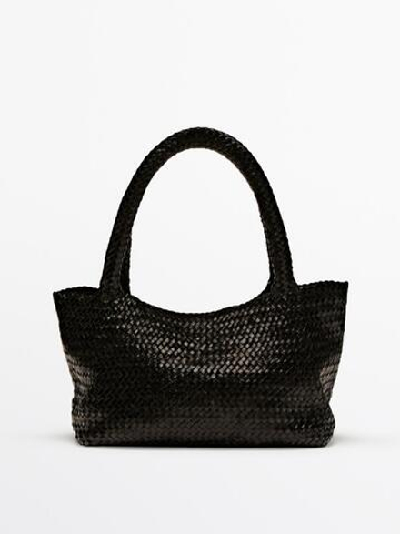 Massimo Dutti Сумка-шопер из кожи наппа, черный