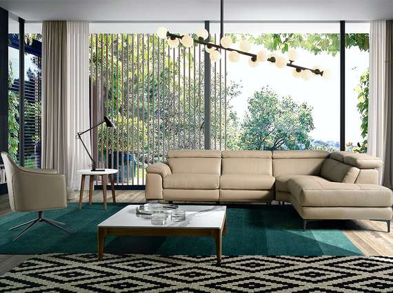 Угловой диван с реклайнером Angel Cerda 5320-R, бежевая кожа