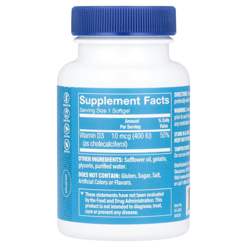 The Vitamin Shoppe, Витамин D3, 10 мкг (400 МЕ), 200 мягких таблеток