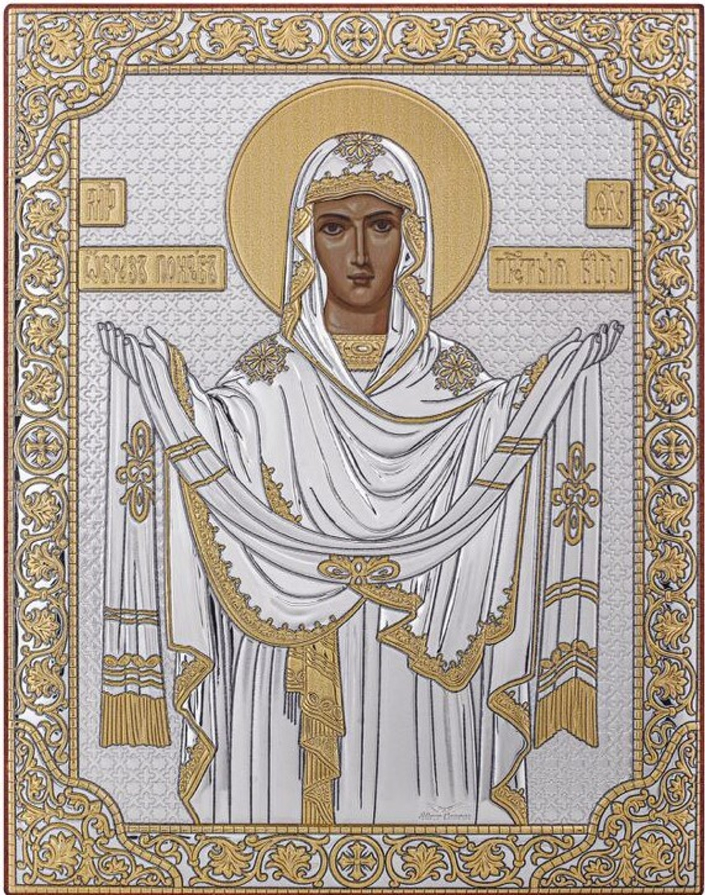 Покрова, икона прямоугольная без рамки, красное дерево 120х160