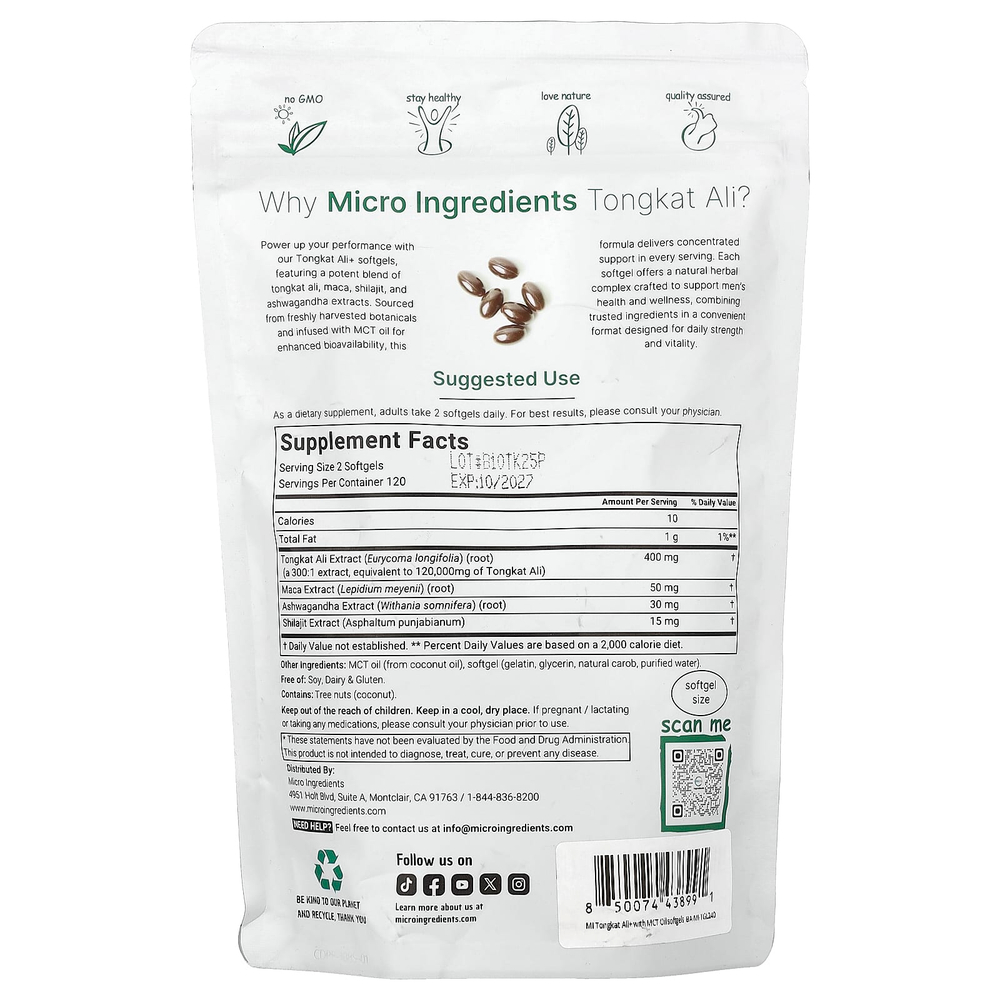 Micro Ingredients, Tongkat Ali+ для мужчин, 240 капсул