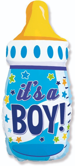Шар (31''/79 см) Фигура, Бутылочка для мальчика (звездочки), Голубой