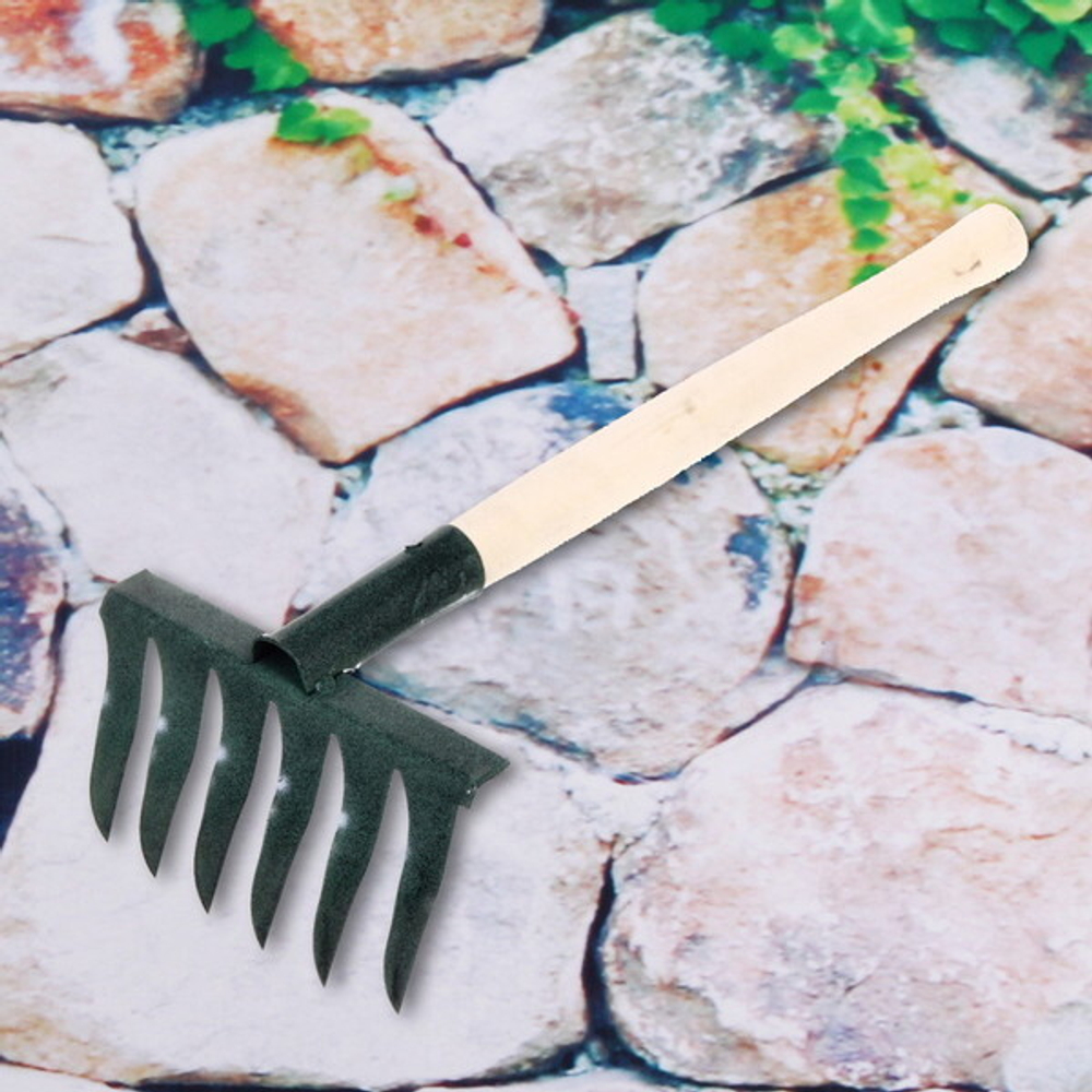 Грабли витые 6 зубьев, металлические с деревянной ручкой