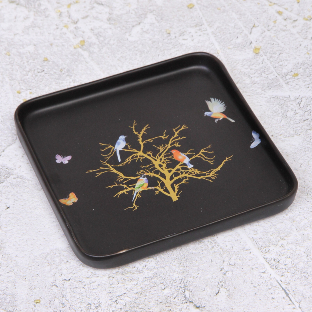 Тарелка керамическая «Райский сад» 15*15*2см, черная