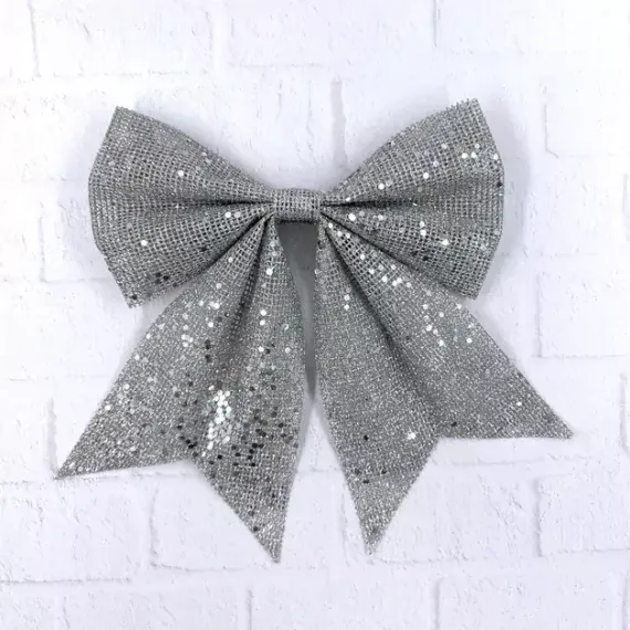 Бант Бриджит 20x24 см., 1 шт., серебро с пайетками, Christmas DeLuxe (86840)