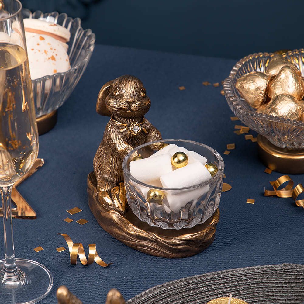 Фруктовница Кролик Эйприл Бронза с чашей из стекла