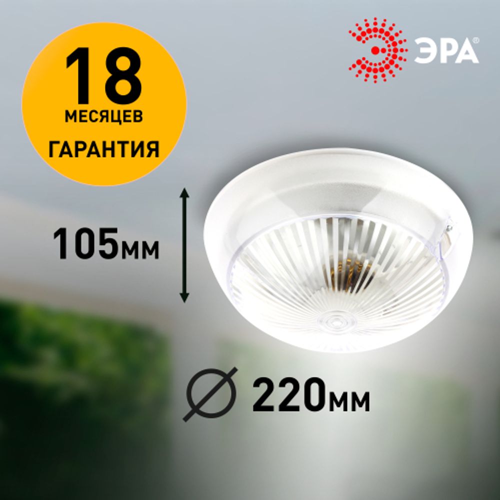 Светильник ЭРА НБП 06-60-001 Сириус поликарбонат IP54 E27 max 60Вт D220 круг призма | Светильники ЖКХ РБ