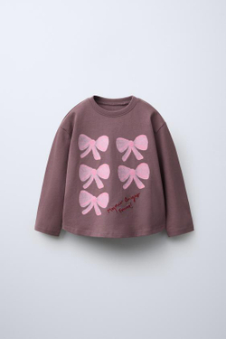 ZARA ФУТБОЛКА С ПРИНТОМ, ШОКОЛАДНЫЙ