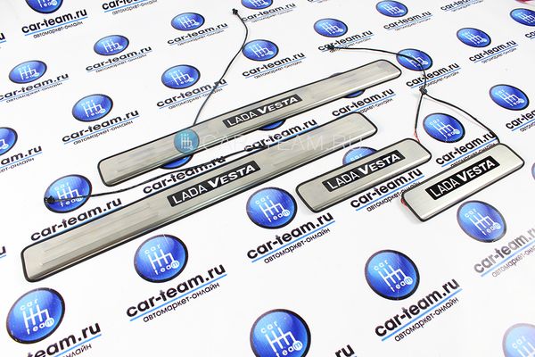 Светодиодные накладки на пороги из нержавейки на Лада Веста (4шт)