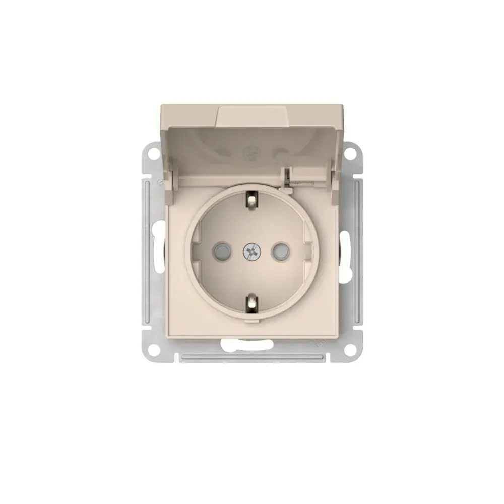 ATLASDESIGN РОЗЕТКА с заземлением со шторками с крышкой,16А,IP20, мех.,быстрозажим. клем., БЕЖЕВЫЙ