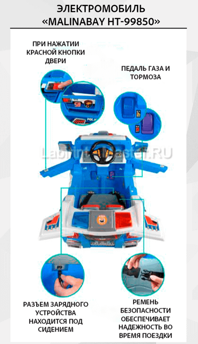 Детский электромобиль "MalinaBay HT-99850" синий