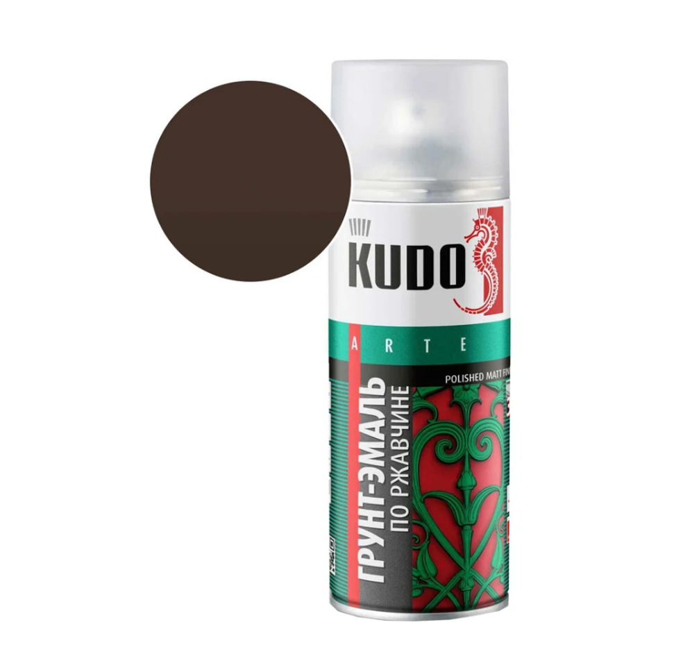 Грунт-эмаль по ржавчине матовая высокопрочная в баллончике KUDO RAL 8017