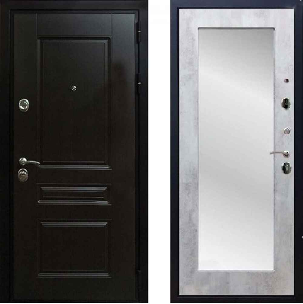 Входная металлическая дверь с зеркалом RеX (РЕКС) Премиум-Н 243 Венге / зеркало Пастораль Бетон светлый 16мм