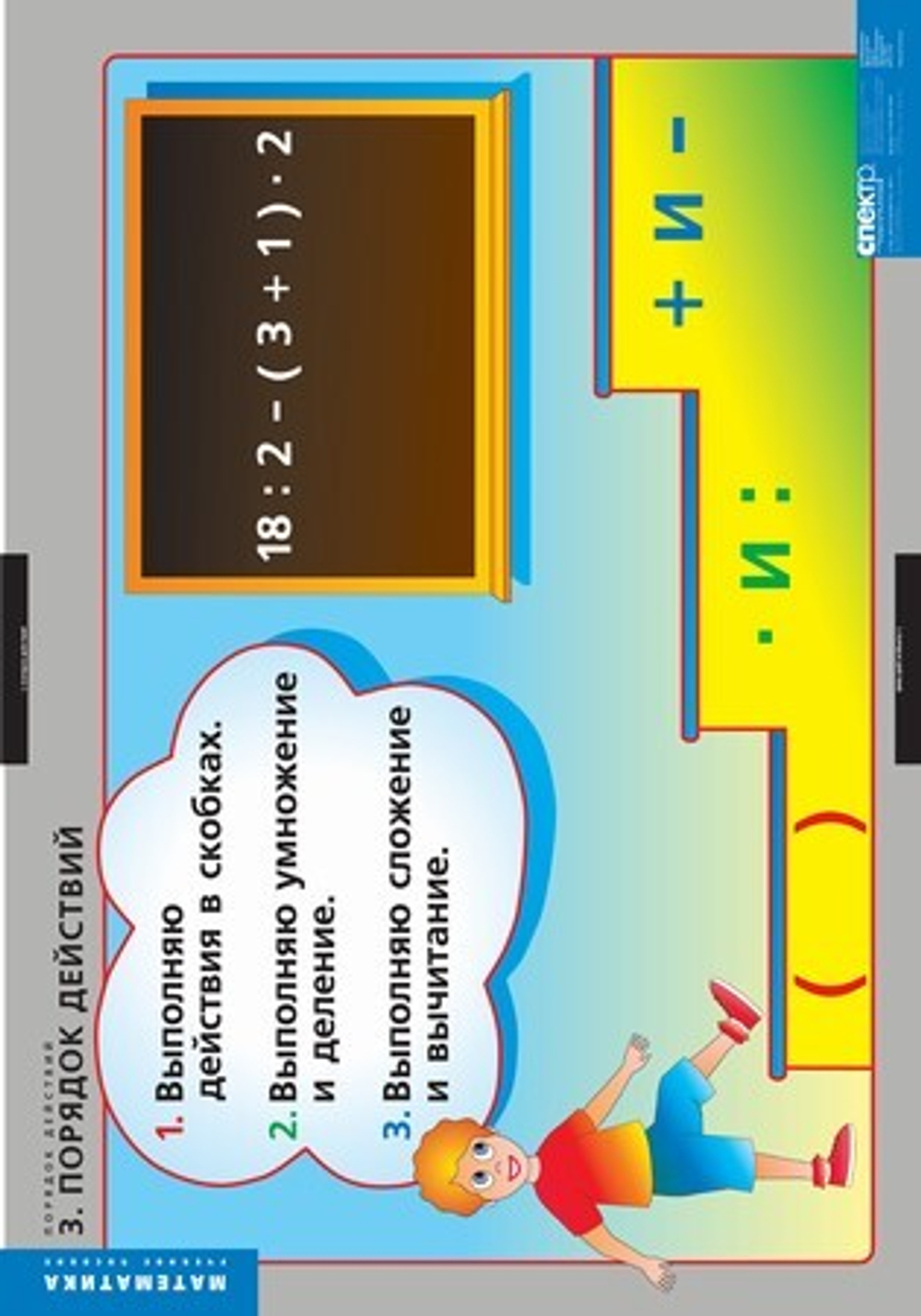 Комплект таблиц "Математика. Порядок действий"; 3 табл.+32 карт.