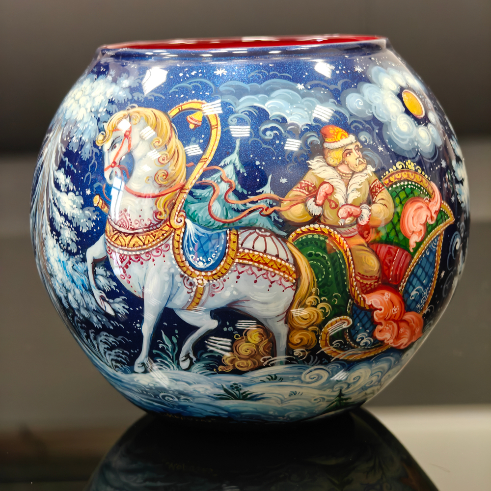 Вазочка с ручной росписью Палех "Морозко"