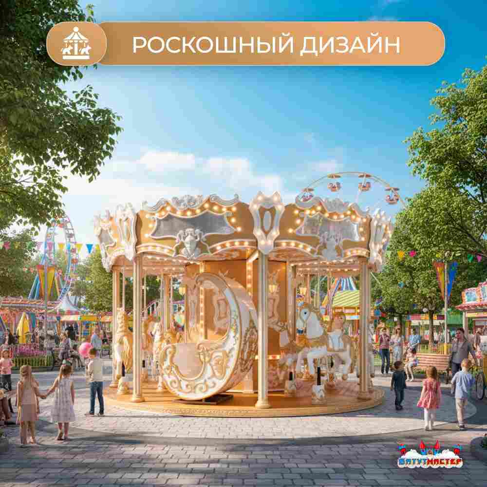 Электрическая свадебная карусель «Золотая колесница» с LED-подсветкой, 16 мест