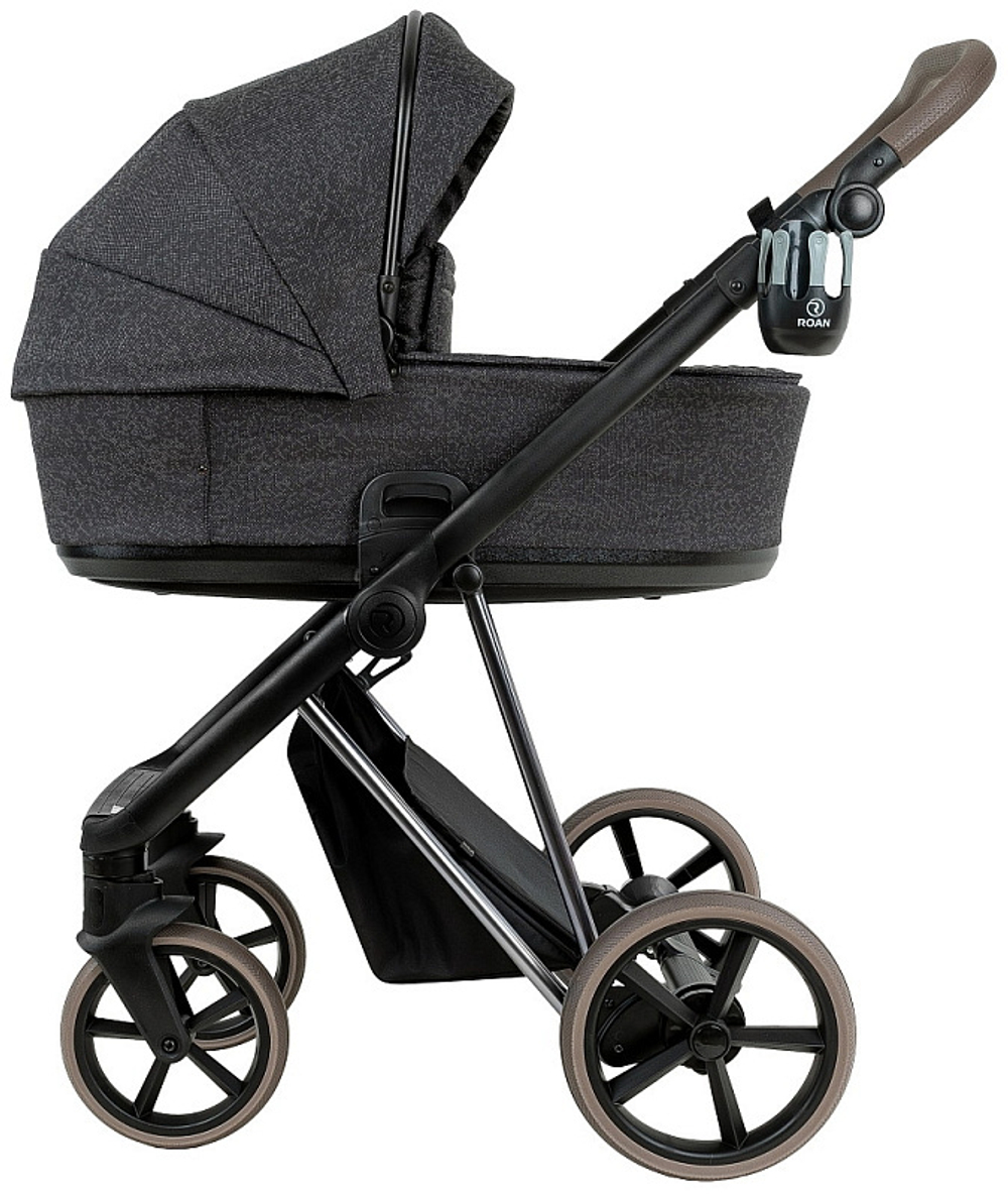 Детская коляска Roan Sol Vintage Luxury 2.0 3 в 1 с автокреслом Tutis Elo Black PIX/55/D Pixel/Dark/Nickel/руч.Cappuccino