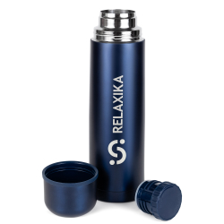 Термос Relaxika 101 (1 литр), темно-синий (стикерпак "7 вершин")