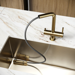 Смеситель для кухни Sancos Spin с вытяжным изливом, краном для фильтра, брашированное золото, SC4015BG