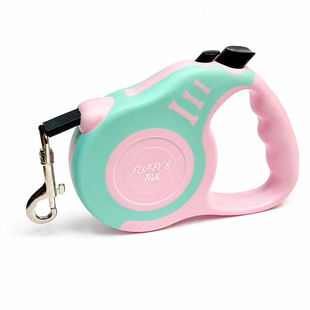 Поводок рулетка для собак кошек 3 м до 10 кг мятно-розовый