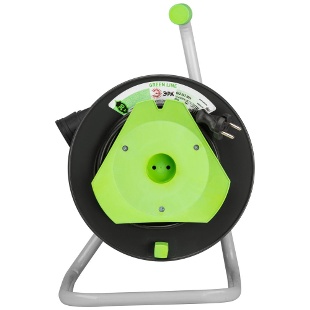 Удлинитель силовой ЭРА GREEN LINE GAZ-2x1-30m Greenline на катушке пластик 1 розетка без заземления 30м ПВС 2x1мм2