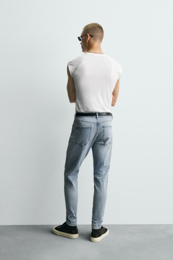 ZARA ДЖИНСЫ SKINNY FIT С ДЫРАМИ, ГОЛУБОЙ