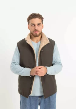 Мужской жилет из овчины хаки