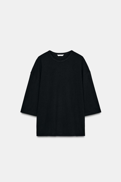 ZARA ФУТБОЛКА В СТИЛЕ РУСТИК С РУКАВАМИ ТРИ ЧЕТВЕРТИ, УГОЛЬНЫЙ