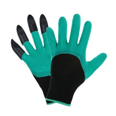 Зелено-черные нейлоновые перчатки «Землеройки» с латексной пропиткой и когтями (размер 10) (Цвет: зеленый с черным)