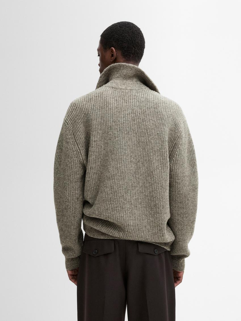 Massimo Dutti Свитер из смесового хлопка с воротником-стойкой, норка