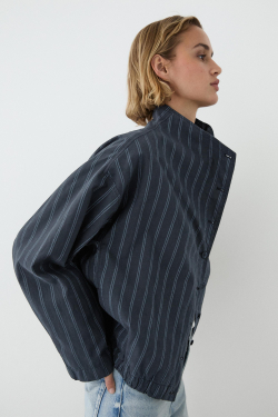 Massimo Dutti Бомбер в полоску с высоким воротником, темно-синий