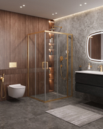 Душевой уголок Cezares MOLVENO-AH-21-90+30-C-BORO-IV, 120х90х195, профиль брашированное золото, прозрачное стекло