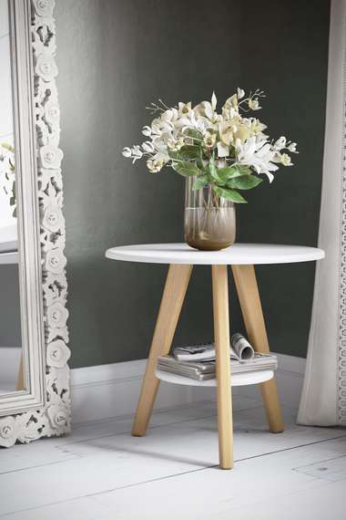 Стол журнальный ХОГ белый/дуб светлый