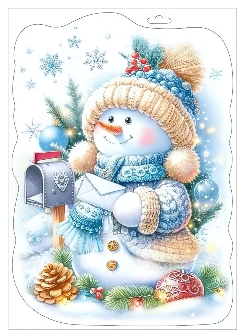 Наклейка двусторонняя А4 "Снеговик с письмом" 50001471 (Праздник)