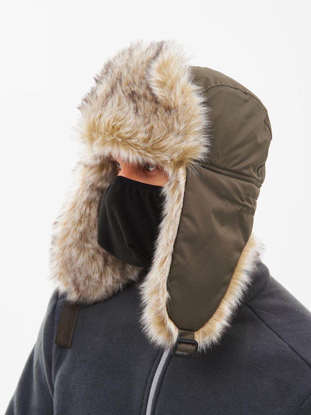 Шапка ушанка с маской Евро Волк ткань Taslan цвет Хаки