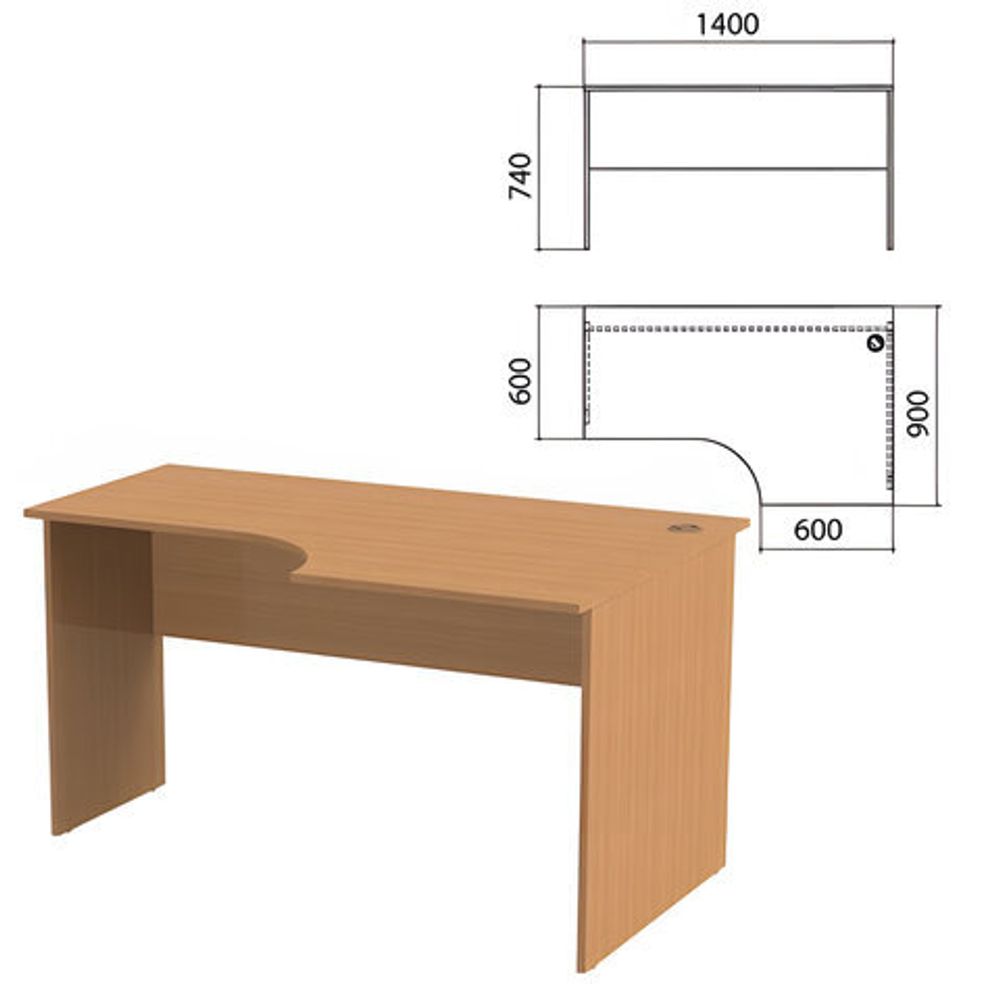 Стол письменный эргономичный &quot;Эко&quot;, 1400х900х740, правый, бук бавария, 400749-55