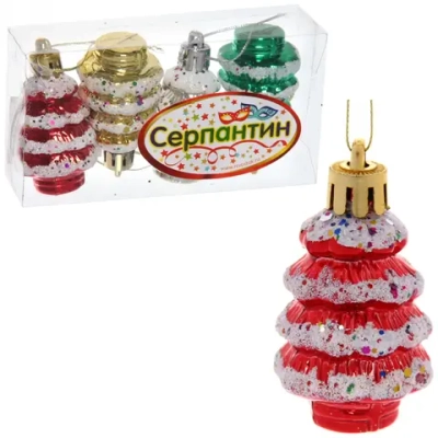 Ёлочные игрушки «Ёлочки микс цветов» 6*3,5см (набор 4шт)