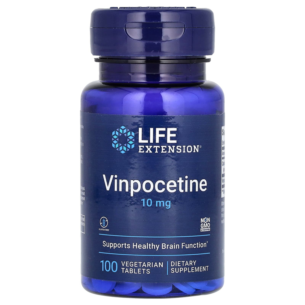 Life Extension, Винпоцетин, 10 мг, 100 вегетарианских таблеток