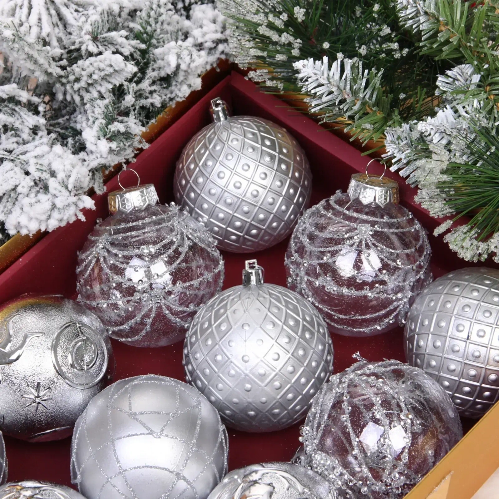 Новогодние шары «Зимняя нежность» 8 см (набор 12 шт), Серебро