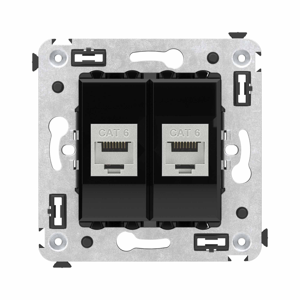 Компьютерная розетка RJ-45 без шторки в стену, кат.6 двойная экранированная, "Avanti", "Черный квадрат"
