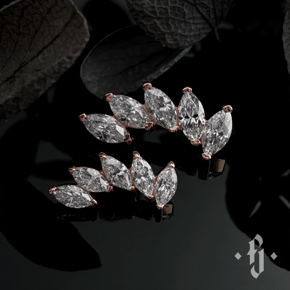 Кластер "Curv Marquise" - Розовое золото - White CZ