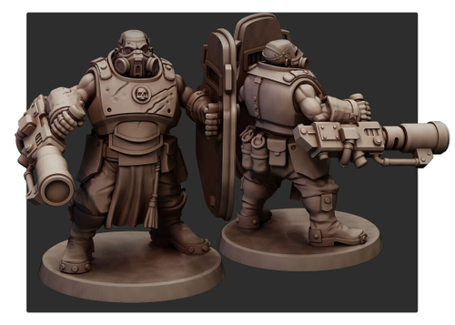 Astra Militarum Ogryn Огрин в респираторе с гранатомётом и щитом миниатюра для AOS,Waha, Настольная игра, НРИ, Варгейм, РПГ