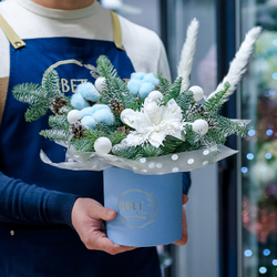 Нобилис в шляпной коробке в голубом оформлении