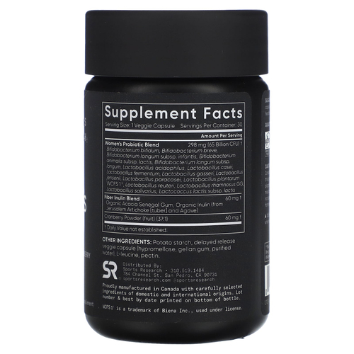 Sports Research, Пробиотики для женщин, клюква, 65 млрд КОЕ, 30 капсул с отсроченным высвобождением