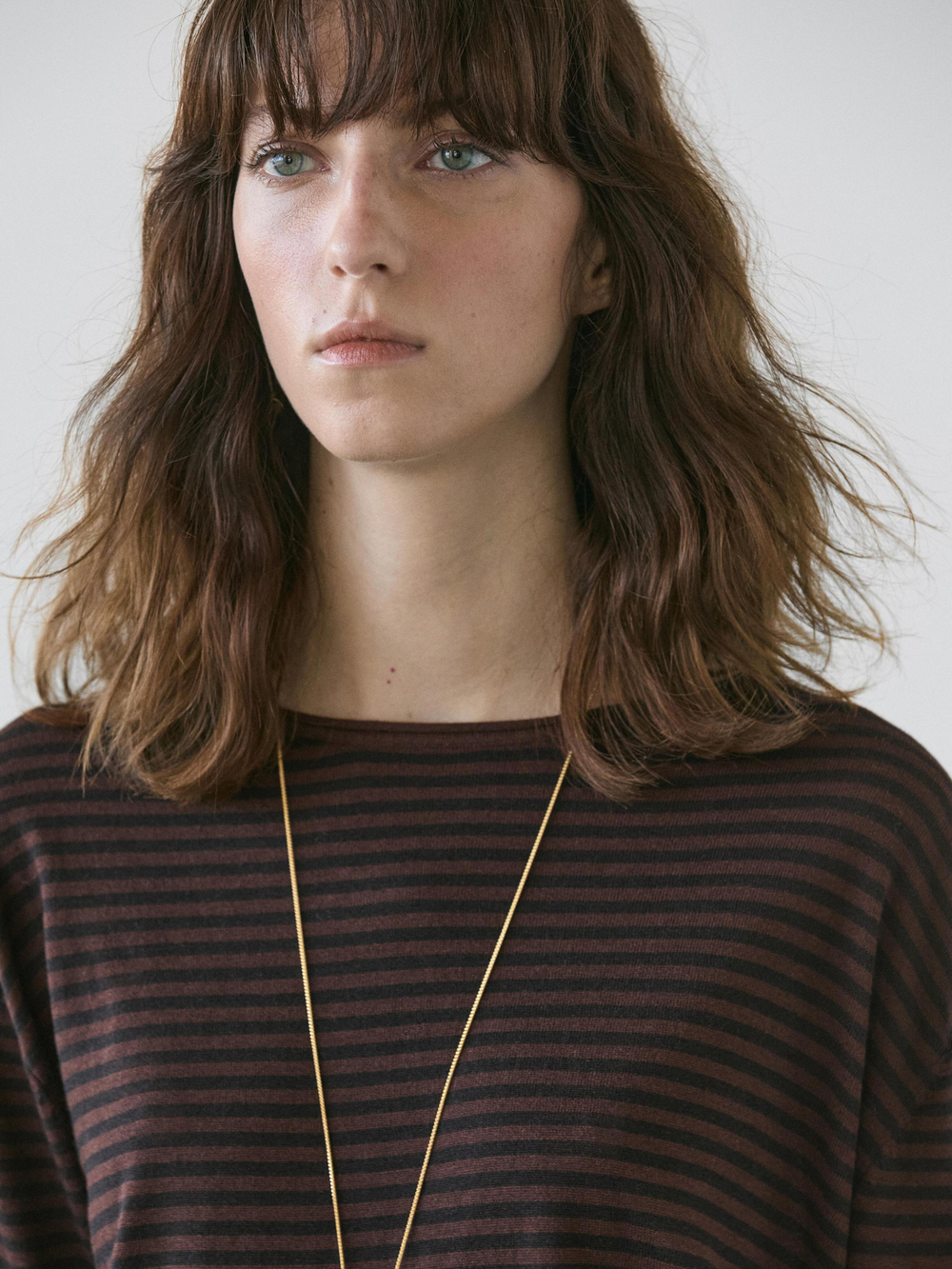 Massimo Dutti Трикотажный свитер из смесового хлопка в полоску, коричневый