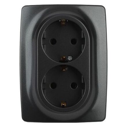 Розетка 2-м СП Эра12 12-2108-05 16А IP20 250В 2х2P+E Schuko защ. шторки антрацит Эра Б0036446