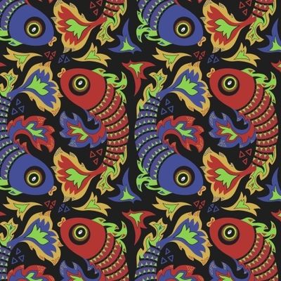 Яркие рыбки на чёрном фоне