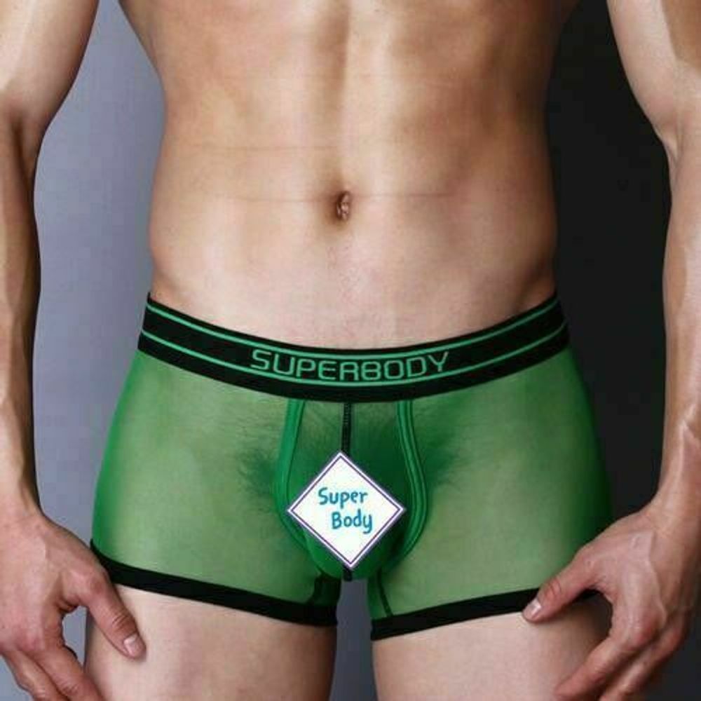Мужские трусы боксеры зеленые сетчатые Superbody