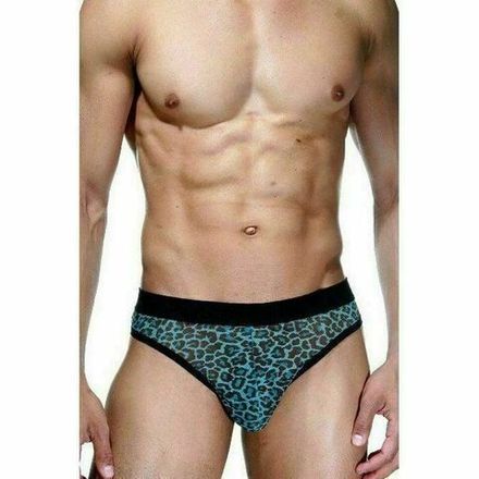 Мужские трусы стринги бирюзовые с леопардовым принтом LaBlinque LB15358