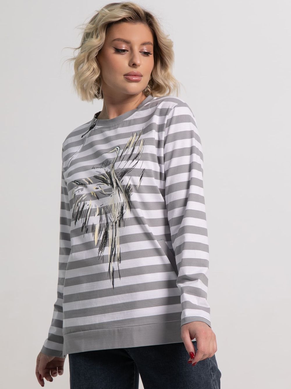 Блуза Журавлиная песня (бело-серая) Б15285-18М LT Collection